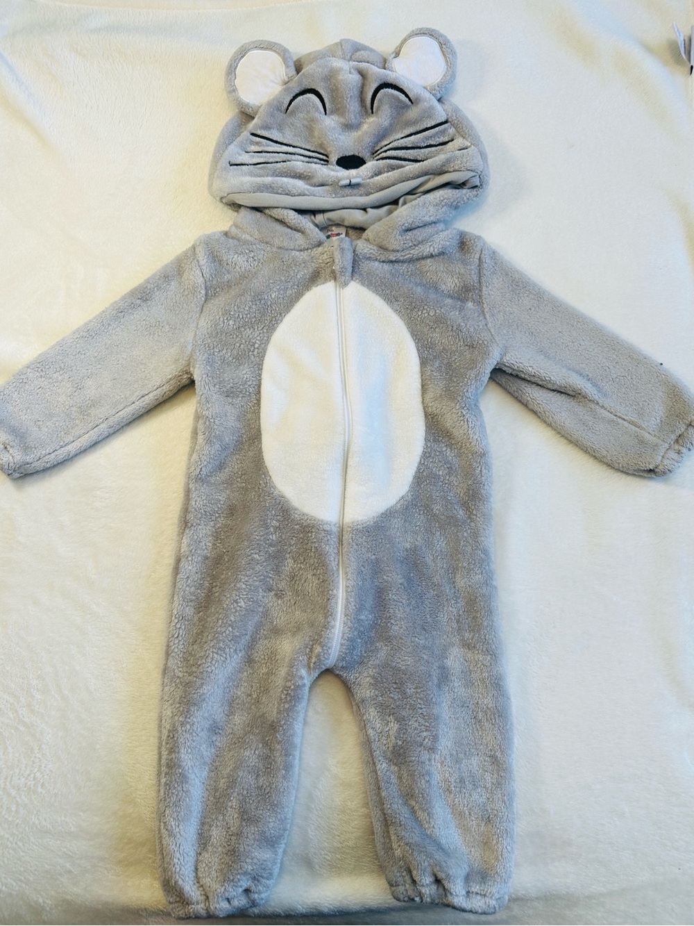 Gray Baby Mouse Animal Onesie with Hood and Ears - Soft warm plush.